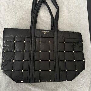 Michael Kors Black Quilted Tote with Gold Stud Accents